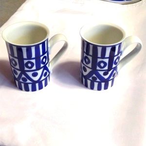 2 dansk international arabesque cobalt blue white coffee cups mugs